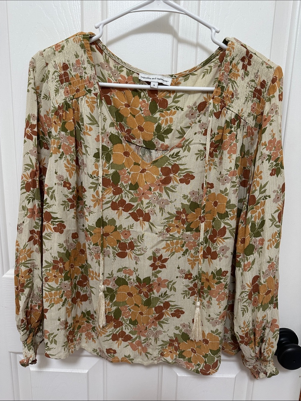 0207 cupcakes & cashmere Cream Floral Tie-Front Blouse Mustard and Rust small